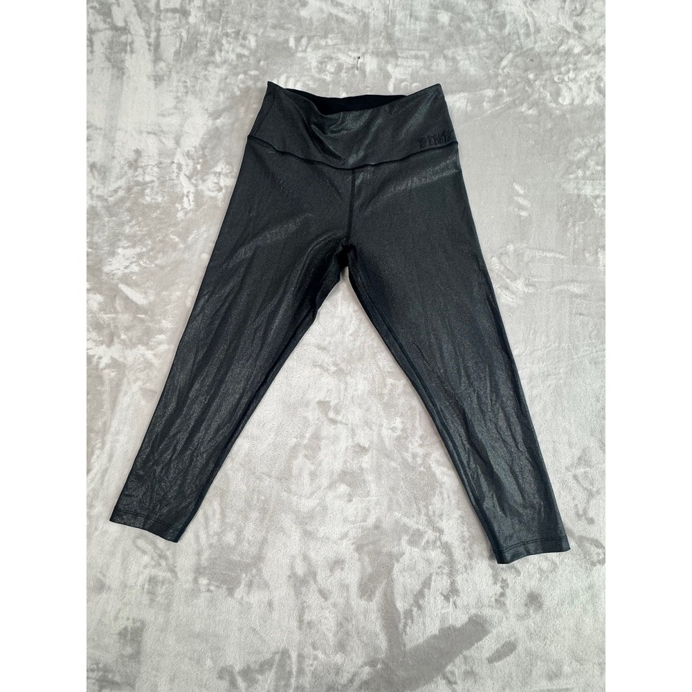 PINK Victoria's Secret Ultimate Leggings Shiny Black Metallic Athletic Women's L